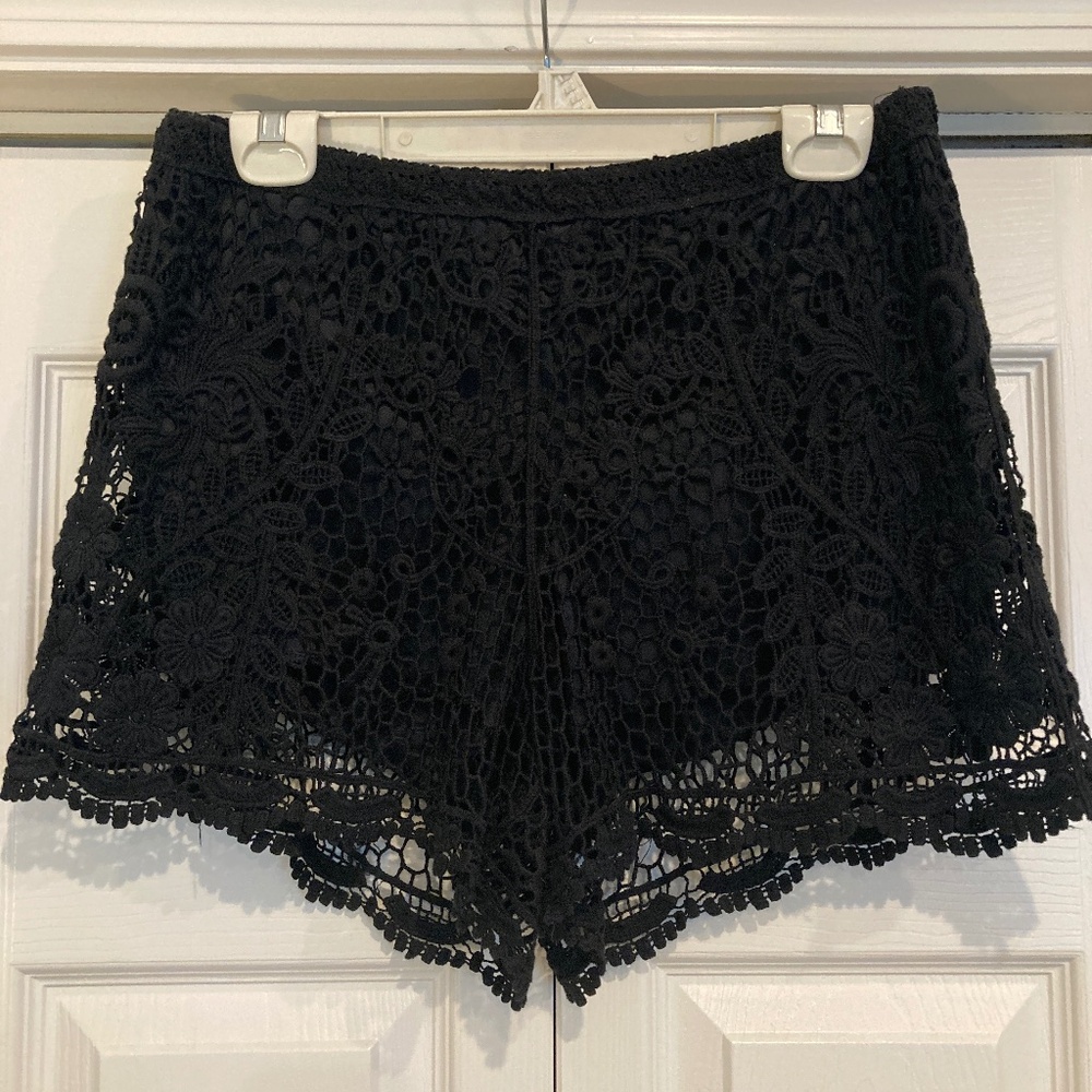 Black Crochet Shorts with Lining, Large, Elastic Waist
